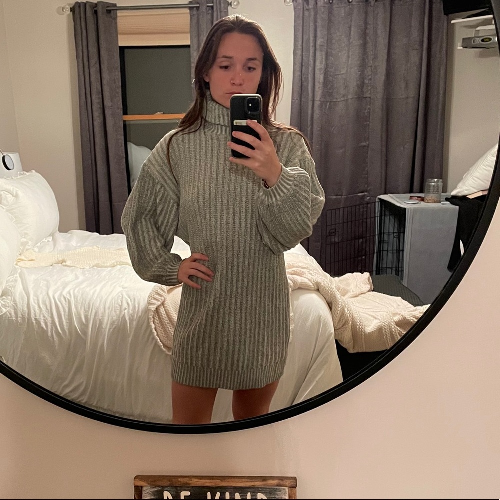 Cowl neck sweater dress